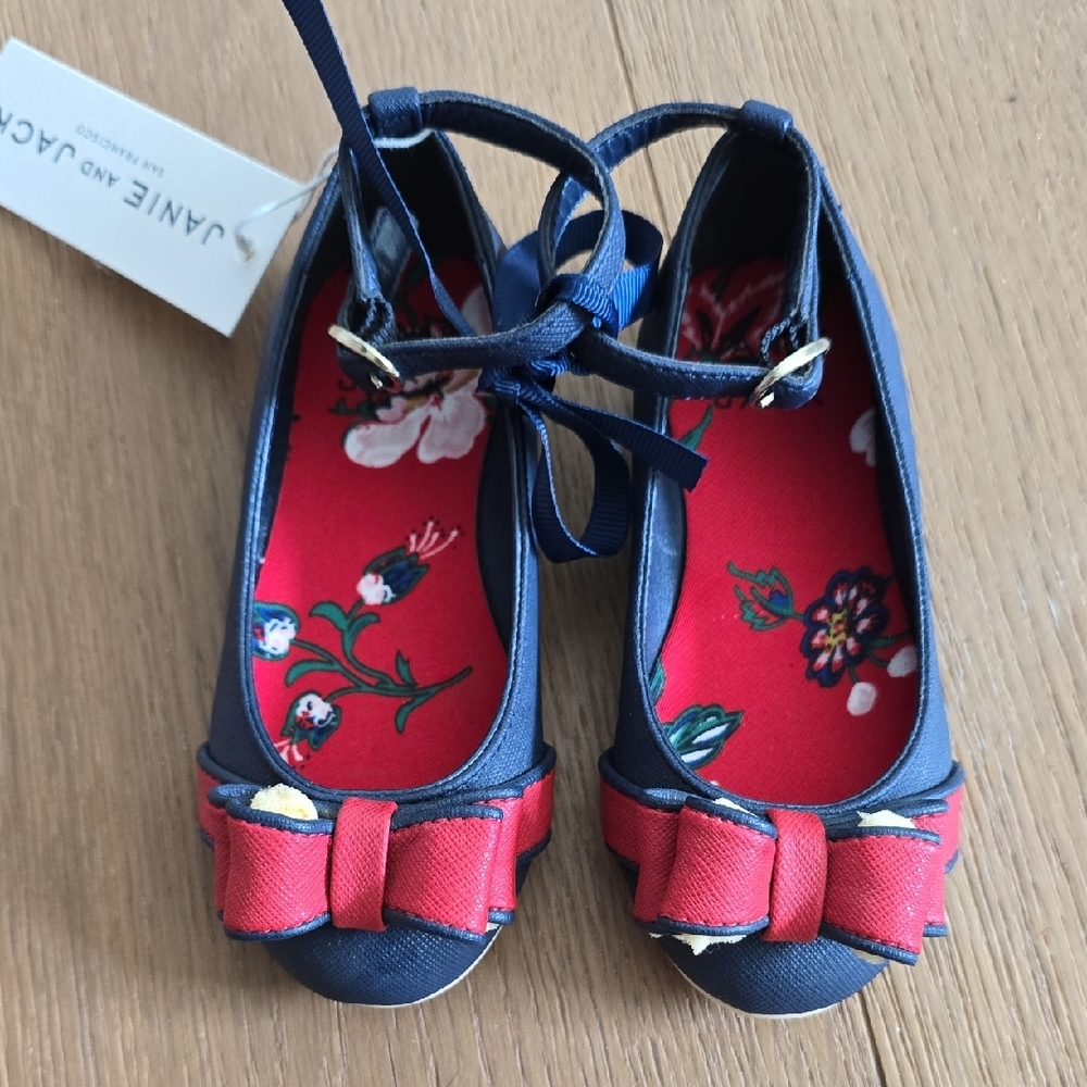 Janie and Jack Navy and Red Floral Bow Shoes